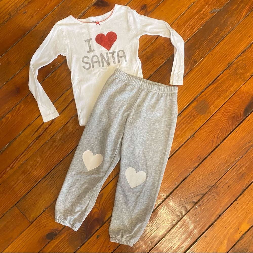 Carters “I Love Santa” Pajamas Size 5T Grey Sweatpants long sleeve Pj shirt